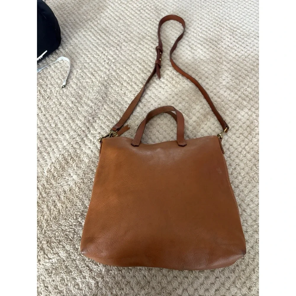 Madewell the Zip Top Transport Tote Bag Small Crossbody in Brown English Leather